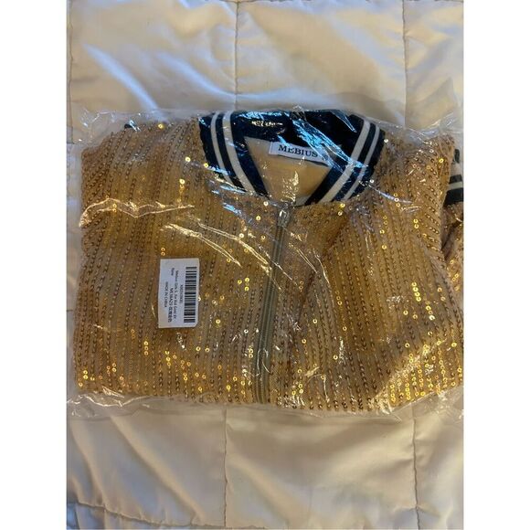 NEW Gold Girls Sequin Bomber Sparkle Zipper Pockets Jacket 8 Yrs - Picture 4 of 8